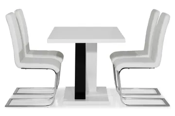 Cesi Spisegruppe 140 cm med 4 Cibus Stoler - Hvit/Svart/Svart PU/Krom - Møbler - Bord - Spisegruppe