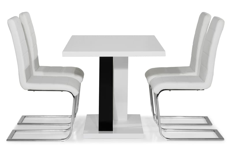 Cesi Spisegruppe 140 cm med 4 Cibus Stoler - Hvit/Svart/Svart PU/Krom - Møbler - Bord - Spisegruppe