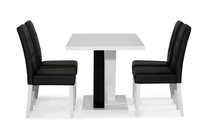 Cesi Spisegruppe 140 cm med 4 Viktor Stoler - Hvit/Svart/Svart PU - Møbler - Bord - Spisegruppe