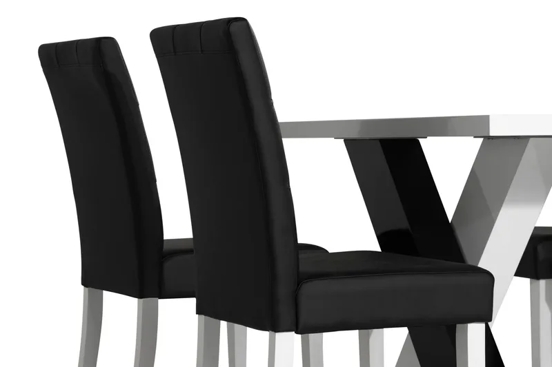 Cesi Spisegruppe 140 cm med 4 Viktor Stoler - Hvit/Svart/Svart PU - Møbler - Bord - Spisegruppe
