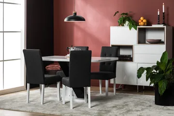 Cesi Spisegruppe 140 cm med 4 Viktor Stoler - Hvit/Svart/Svart PU - Møbler - Bord - Spisegruppe