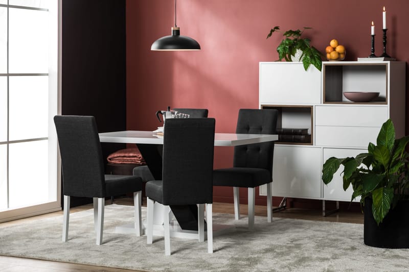 Cesi Spisegruppe 140 cm med 4 Viktor Stoler - Hvit/Svart/Svart PU - Møbler - Bord - Spisegruppe