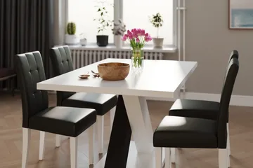 Cesi Spisegruppe 140 cm med 4 Viktor Stoler - Hvit/Svart/Svart PU - Møbler - Bord - Spisegruppe