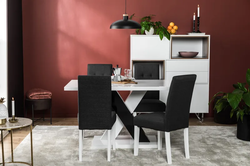 Cesi Spisegruppe 140 cm med 4 Viktor Stoler - Hvit/Svart/Svart PU - Møbler - Bord - Spisegruppe