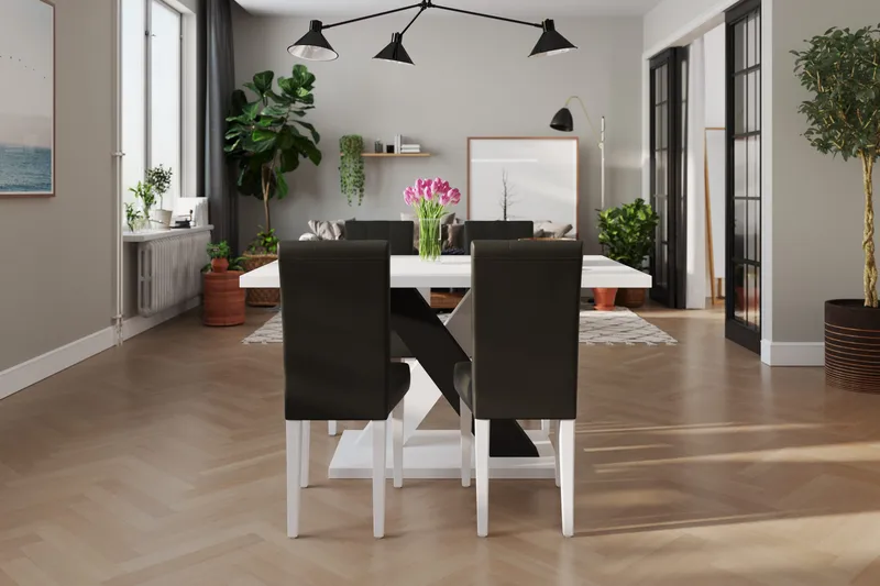 Cesi Spisegruppe 140 cm med 4 Viktor Stoler - Hvit/Svart/Svart PU - Møbler - Bord - Spisegruppe