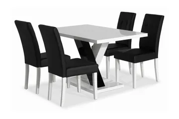 Cesi Spisegruppe 140 cm med 4 Viktor Stoler - Hvit/Svart/Svart PU - Møbler - Bord - Spisegruppe
