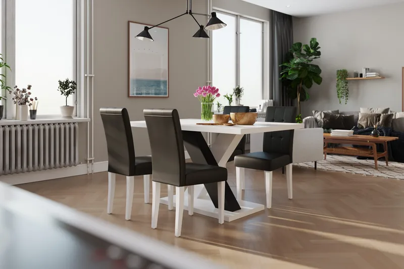 Cesi Spisegruppe 140 cm med 4 Viktor Stoler - Hvit/Svart/Svart PU - Møbler - Bord - Spisegruppe