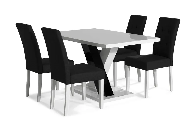 Cesi Spisegruppe 140 cm med 4 Viktor Stoler, Hvit/Svart/Svart PU