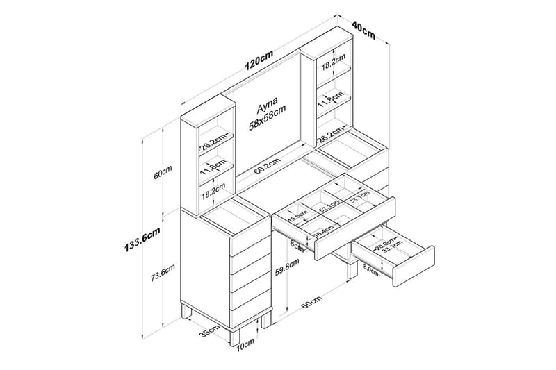 Ceylon Sminkebord 120 cm - Hvit - Møbler - Bord - Sminkebord & toalettbord