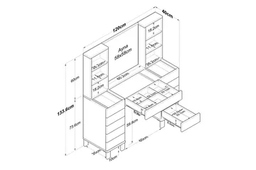 Ceylon Sminkebord 120 cm - Hvit - Møbler - Bord - Sminkebord & toalettbord