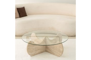 Chaino Rundt Sofabord 90 cm i Tre og Glass med Skulpturelt Understell - Klar - Møbler - Bord - Sofabord & salongbord
