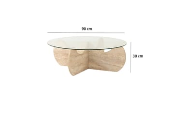 Chaino Rundt Sofabord 90 cm i Tre og Glass med Skulpturelt Understell - Klar - Møbler - Bord - Sofabord & salongbord