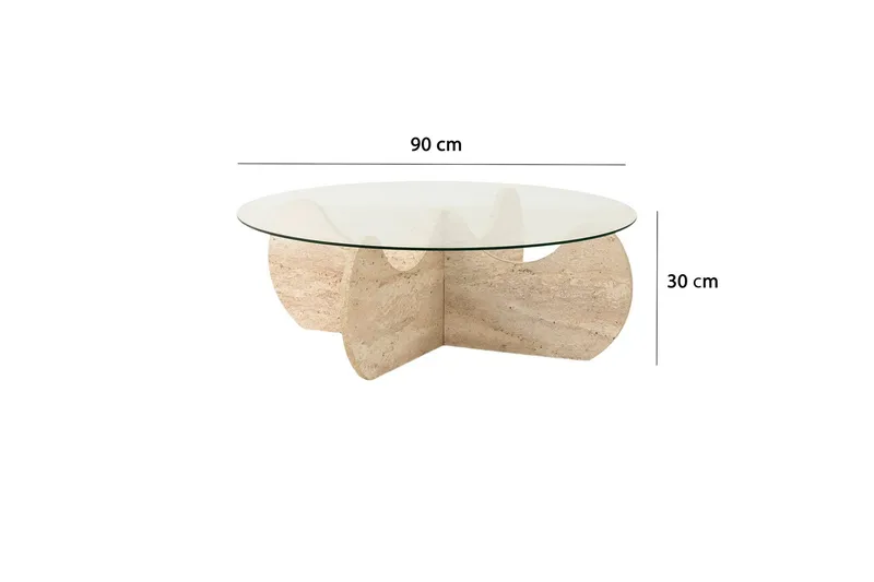 Chaino Rundt Sofabord 90 cm i Tre og Glass med Skulpturelt Understell - Klar - Møbler - Bord - Sofabord & salongbord