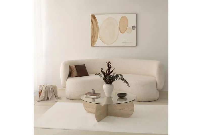 Chaino Rundt Sofabord 90 cm i Tre og Glass med Skulpturelt Understell - Klar - Møbler - Bord - Sofabord & salongbord