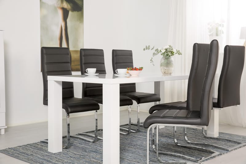 Cibus Spisegruppe med 6 Stoler - Hvit/Svart - Møbler - Bord - Spisegruppe