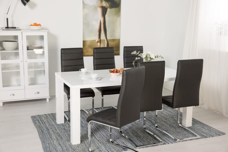 Cibus Spisegruppe med 6 Stoler - Hvit/Svart - Møbler - Bord - Spisegruppe
