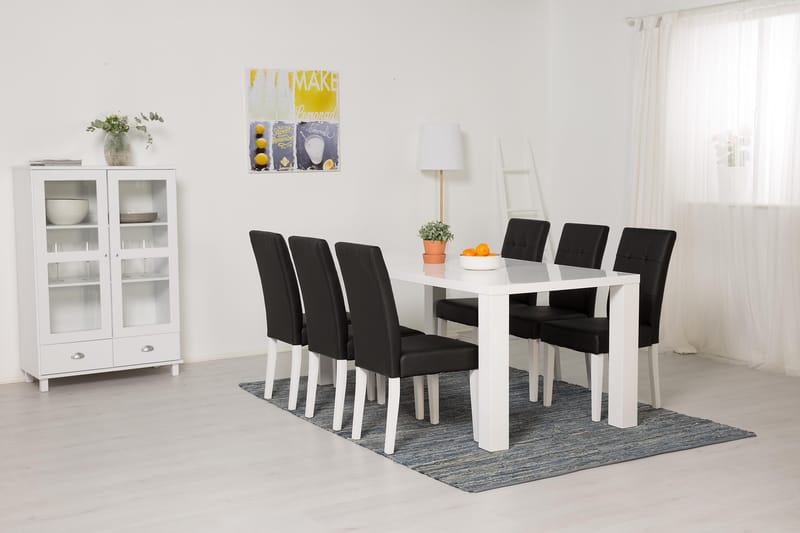 Cibus Spisegruppe med 6 Viktor Stoler - Hvit/Svart PU - Møbler - Bord - Spisegruppe