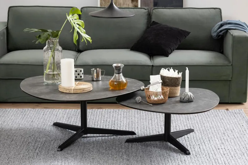 Cimino Ovalt Sofabord 84 cm i Keramikk med Understell i Metall - Mørkegrå - Møbler - Bord - Sofabord & salongbord