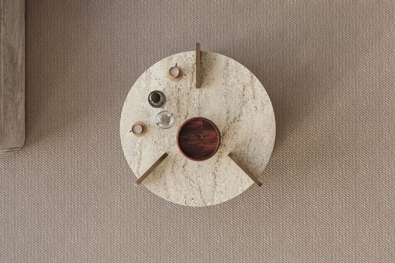 Cindral sofabord 70 cm rundt - Travertin og Valnøtt - Møbler - Bord - Sofabord & salongbord