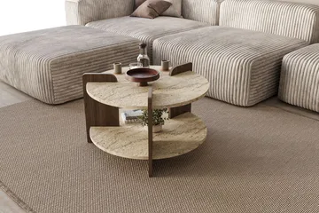 Cindral sofabord 70 cm rundt - Travertin og Valnøtt - Møbler - Bord - Sofabord & salongbord