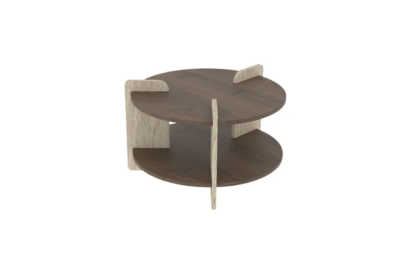 Cindral sofabord 70 cm rundt - Valnøtt og Travertin - Møbler - Bord - Sofabord & salongbord