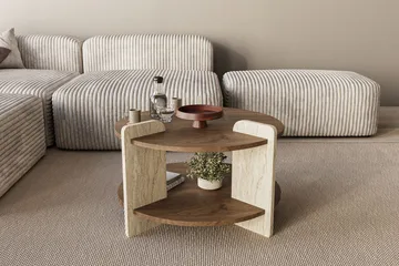 Cindral sofabord 70 cm rundt - Valnøtt og Travertin - Møbler - Bord - Sofabord & salongbord