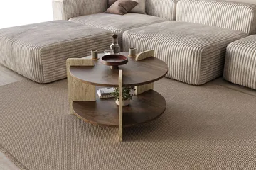 Cindral sofabord 70 cm rundt - Valnøtt og Travertin - Møbler - Bord - Sofabord & salongbord