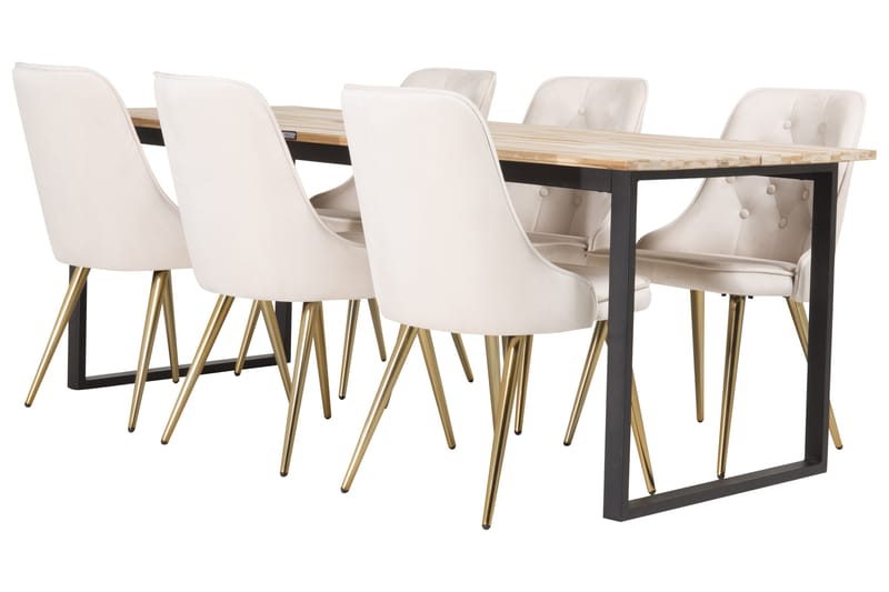 Cirebon Spisegruppe 200 cm Rektangulær med 6 Velvet Stoler, Beige
