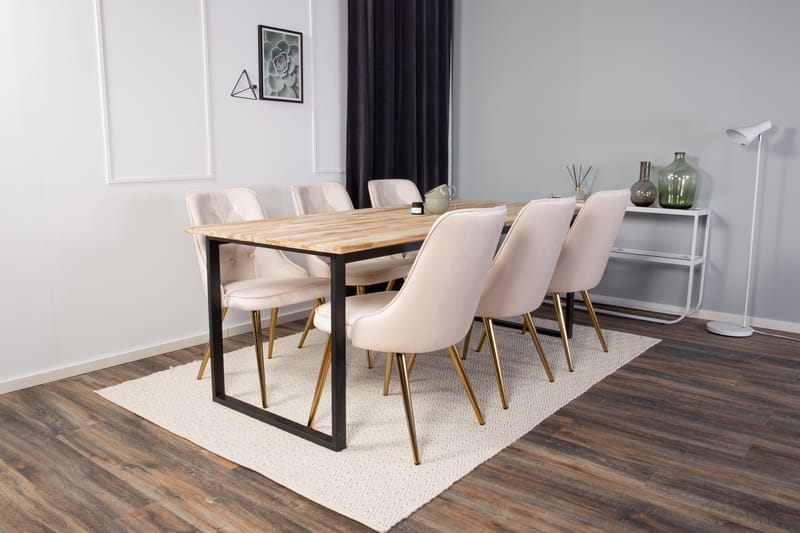 Cirebon Spisegruppe 200 cm Rektangulær med 6 Velvet Stoler - Beige - Møbler - Bord - Spisegruppe