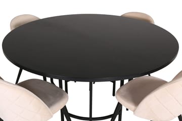 Copenhagen Rund Spisegruppe 140 cm med 4 Velvet Spisestoler - svart og beige - Møbler - Bord - Spisegruppe
