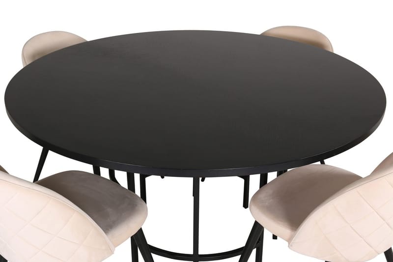 Copenhagen Rund Spisegruppe 140 cm med 4 Velvet Spisestoler - svart og beige - Møbler - Bord - Spisegruppe