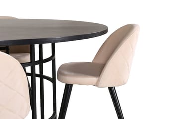 Copenhagen Rund Spisegruppe 140 cm med 4 Velvet Spisestoler - svart og beige - Møbler - Bord - Spisegruppe