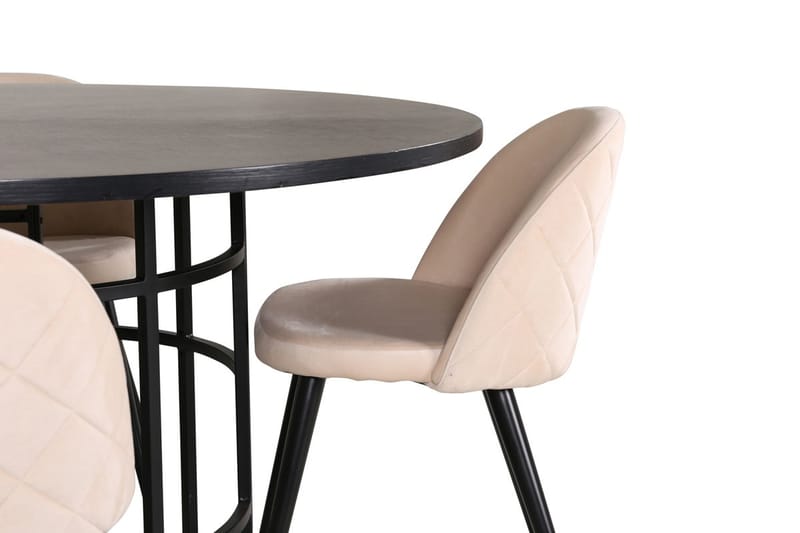 Copenhagen Rund Spisegruppe 140 cm med 4 Velvet Spisestoler - svart og beige - Møbler - Bord - Spisegruppe
