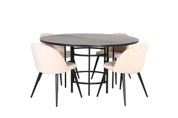 Copenhagen Rund Spisegruppe 140 cm med 4 Velvet Spisestoler - svart og beige - Møbler - Bord - Spisegruppe