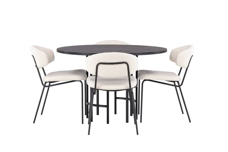 Copenhagen Spisegruppe 115 cm Rund med 4 Chico Stoler, Sort