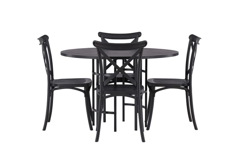 Copenhagen Spisegruppe 115 cm Rund med 4 Crosett Stoler, Sort