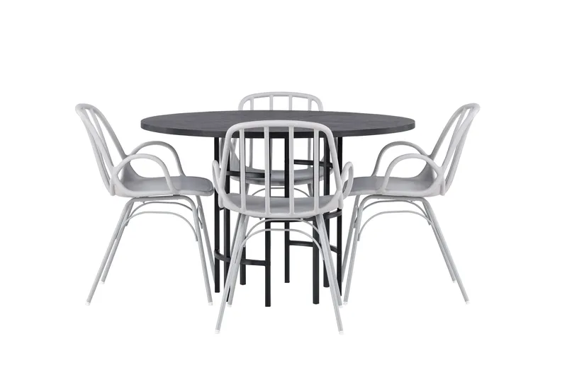 Copenhagen Spisegruppe 115 cm Rund med 4 Dyrön Stoler, Sort