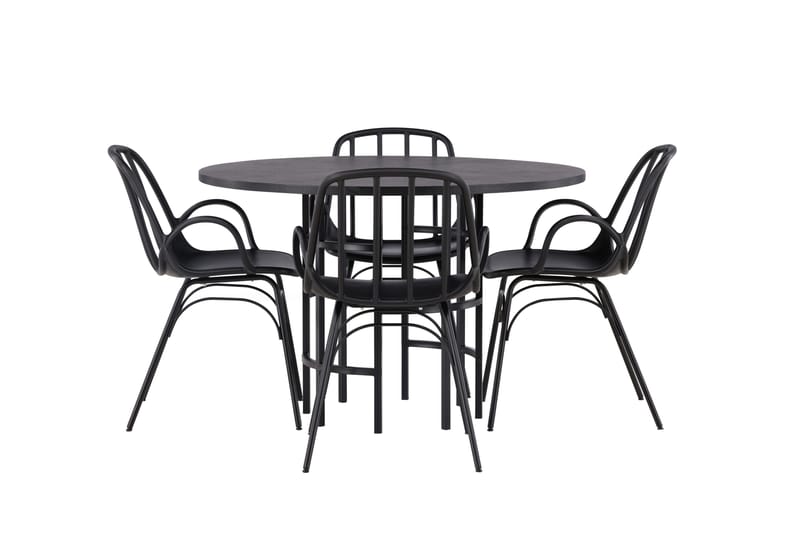Copenhagen Spisegruppe 115 cm Rund med 4 Dyrön Stoler, Sort