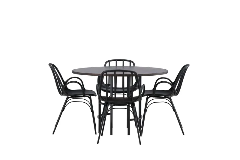 Copenhagen Spisegruppe 115 cm Rund med 4 Dyrön Stoler, Sort