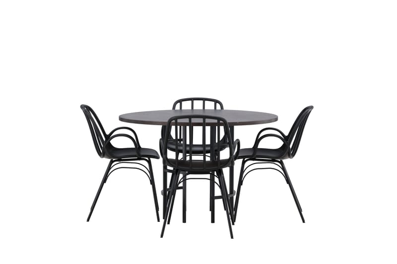 Copenhagen Spisegruppe 115 cm Rund med 4 Dyrön Stoler, Sort