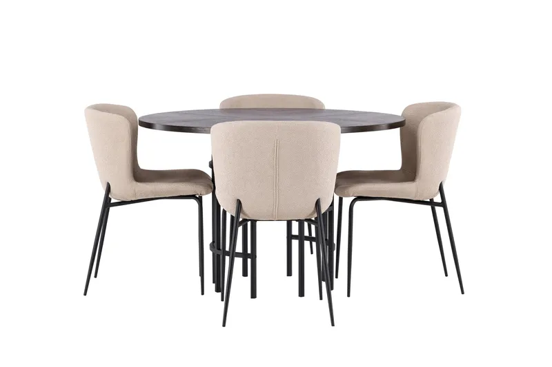 Copenhagen Spisegruppe 115 cm Rund med 4 Modesto Stoler, Mørk grå