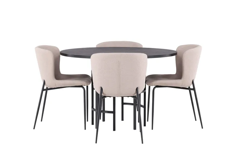 Copenhagen Spisegruppe 115 cm Rund med 4 Modesto Stoler, Sort