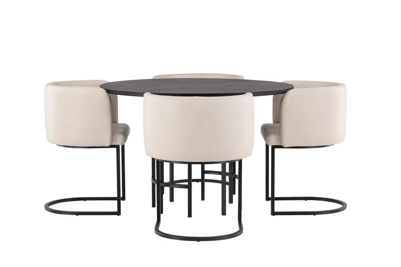 Copenhagen Spisegruppe 115 cm Rund med 4 Simrishman Stoler, Beige