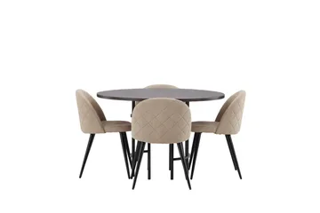 Copenhagen Spisegruppe 115 cm Rund med 4 Velvet Stoler - Beige - Møbler - Bord - Spisegruppe