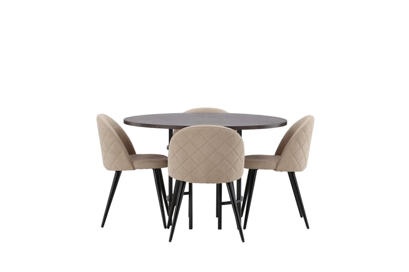 Copenhagen Spisegruppe 115 cm Rund med 4 Velvet Stoler - Beige - Møbler - Bord - Spisegruppe