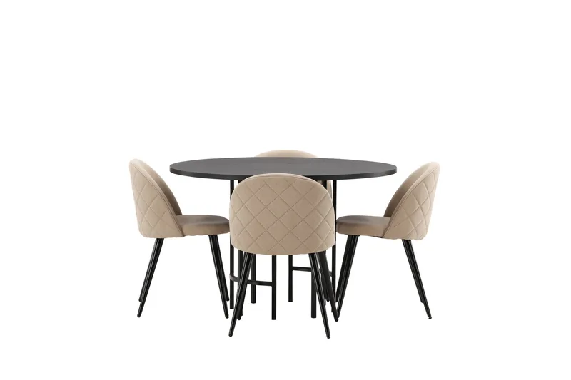 Copenhagen Spisegruppe 115 cm Rund med 4 Velvet Stoler, Beige