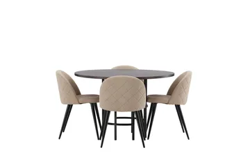 Copenhagen Spisegruppe 115 cm Rund med 4 Velvet Stoler - Beige - Møbler - Bord - Spisegruppe