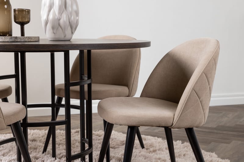Copenhagen Spisegruppe 115 cm Rund med 4 Velvet Stoler - Beige - Møbler - Bord - Spisegruppe