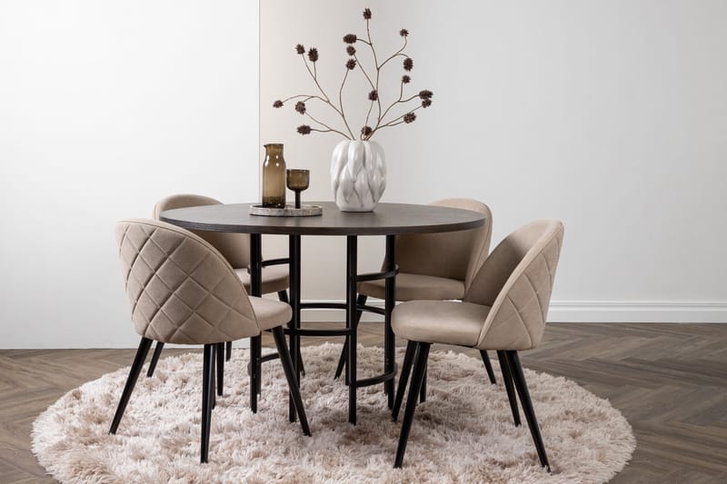 Copenhagen Spisegruppe 115 cm Rund med 4 Velvet Stoler - Beige - Møbler - Bord - Spisegruppe