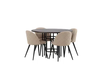 Copenhagen Spisegruppe 115 cm Rund med 4 Velvet Stoler - Beige - Møbler - Bord - Spisegruppe